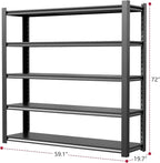 59" W Storage Shelves 2500LBS Garage Shelving Heavy Duty 5 Tier Adjustable Shelving Unit Metal Storage Rack for Basement, Pantry, Kitchen, Warehouse 19.7" D x 59" W x 72" H