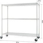 Trinity Basics 3-Tier Adjustable Wire Shelving with Wheels for Kitchen Organization, Garage Storage, Laundry Room, NSF Certified, 600 to 1350 Pound Capacity, 60” by 24” by 54”, EcoStorage Chrome