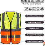 A-SAFETY High Visibility Safety Vest, ANSI Class 2 Identification Security Vest with 2'' Reflective Silver Strip, Front Zipper Construction Vest for Night, Orange&Yellow Color Mixed, XXL