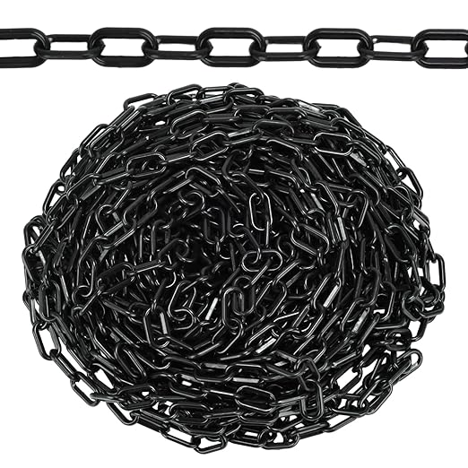 82FT Black Plastic Chain Barrier - 1.5 Inch Link Weatherproof Safety Chain for Crowd Control, Parking Lot, Queue Line, Driveway & Halloween Decor