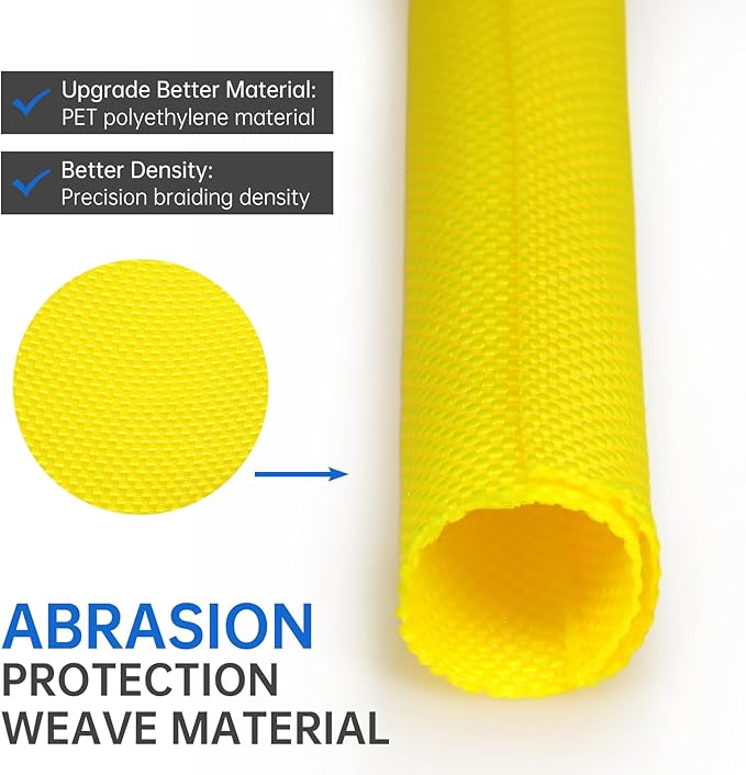 Split Braided Cable Sleeve，Flexible Wire Loom Tubing, Automotive Cord Protector Pet Proof, Cable Management for Computer TV Electric Wires Harness 16ft (Yellow, 19mm（3/4")