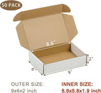 50 Pack 9x6x2 Inches Small Shipping Boxes, White Corrugated Cardboard Boxes, Moving Mailing Packing Box