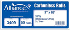 Alliance, Receipt Rolls, Paper, 3" x 65' x 7/16" Core, 3 Ply White/Canary/Pink, 50 Rolls Per Carton