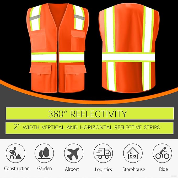 BeautyWill 10/20 Pack Custom Logo Safety Vest,Bulk High Visibility Class 2 Reflective Work Vests