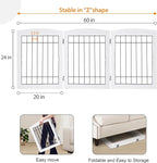 LZRS 3-Panel Freestanding Foldable Wooden Dog Gate –Solid Wood & Steel Wire Chew-Resistant Indoor Safety Pet Fence for Doorways & Stairs, Ideal for Small to Medium Dogs & Puppies, White
