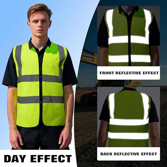 BeautyWill Custom Safety Vest Customized Logo Class 2 High Visibility Reflective Vest with Pockets Construction workwear