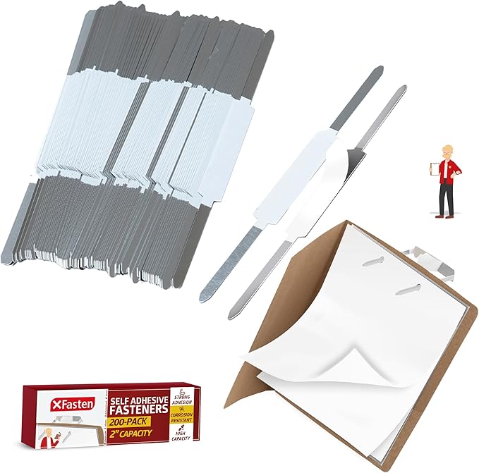 XFasten Self Adhesive Fasteners 2 Inch Capacity 200-Pack Archival-Grade Two Prong Paper Fasteners 2 Inch for Metal File Fastening, Folders, Medical Reports, Thick Paper Stacks, and Folder Accessories
