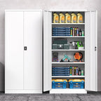 Metal Cabinet,71" Lockable Storage Cabinet with 2 Doors and 5 Adjustable Shelves,Tall Steel Cabinets for Garage,Home Office,Basement,School,Hospital(White)