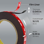 2 Pack Double Sided Heavy Duty Tape, Made of 3M VHB Tape, 16.5 FT × 0.39 IN Mounting Adhesive Foam Tape Waterproof High Temperature Resistant for Automotive LED Strips Home Office Decor Indoor Outdoor