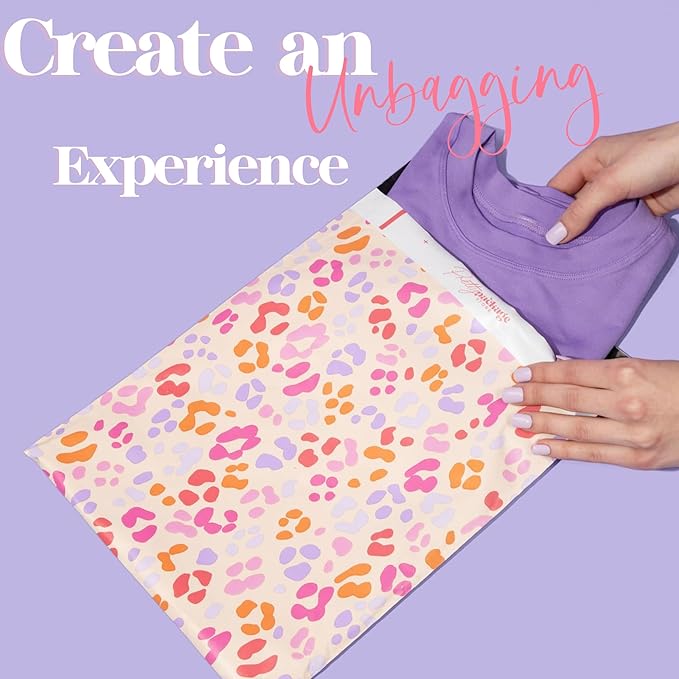 6x9 Designer Poly Mailer 100 Pack Heavy Duty Waterproof Self Seal Shipping Bags for Small Business Large Mailing Envelopes Bulk Tear Resistant Packaging Pink Orange Leopard