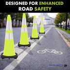 3 Pack 28" Inch Lime Traffic Safety Cones with Dual Reflective Collars - High Visibility Industrial Pylons Traffic Cones for Road, Parking Lots, Driving, Construction