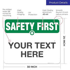 Custom Safety First Sign, OSHA Sign, 24x30 Inches, Rust Free .063 Aluminum, Fade Resistant, Indoor/Outdoor Use, Made in USA