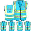 Custom Safety Vest with Logo Pockets High Visibility Reflective Vests Construction Security Workwear
