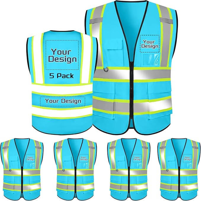 Custom Safety Vest with Logo Pockets High Visibility Reflective Vests Construction Security Workwear