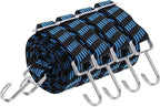 uxcell 4Pcs Adjustable Bungee Cords with Hooks, 79 Inch Flat Heavy Duty Elasticity Straps Rubber Bungee Cords with Buckle for Outdoor, Camping, Tarp, Bike Rack, Luggage, Black Blue