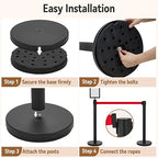INMOZATA 6 Pack Retractable Belt Stanchions, Black Crowd Control Posts with 6.6FT Belts, Sign Holders, Heavy-Duty Steel Base – Ideal for Events, Auto Shows, Public Venues, Exhibitions