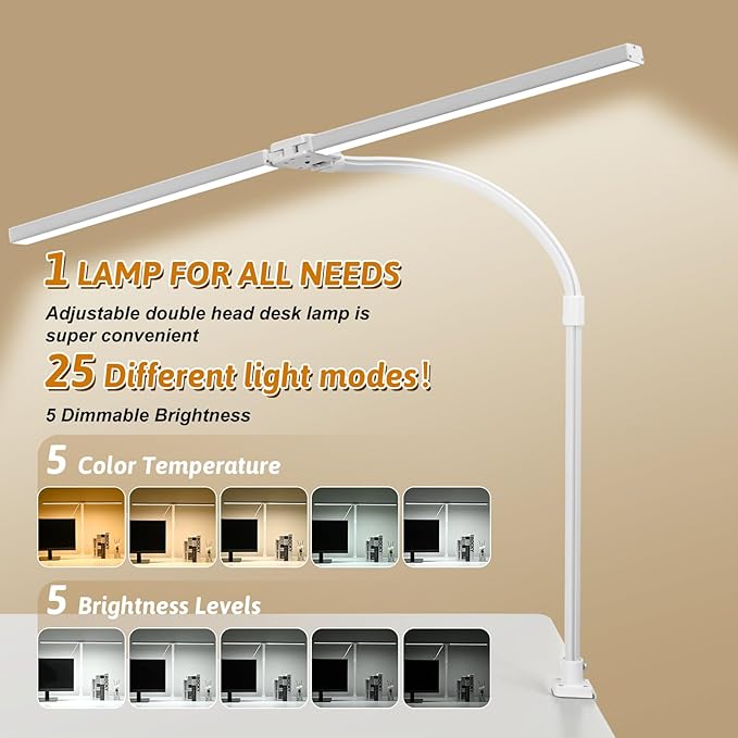 LED Desk Lamp for Office Dorm Home - Eye Caring Desk Light with Timer, Remote Control 24W Brightest Dual Screen Computer Monitor Gooseneck Dimmable Table lamp with Anti-Glare Cover Base
