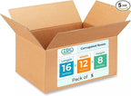Medium Shipping & Moving Boxes 16 x 12 x 8 inches (5-Pack) - Extra Strength 200 lb vs Regular - Corrugated Packing Boxes for Moving - Cardboard Box for USPS, FedEx - Packing Box by IDL Packaging