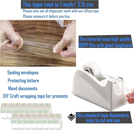 144 Pack Clear Tape Transparent Tape Refills Rolls Each Roll 3/4 x 1000 Inches, 1 inch Core, for Office, Home, School