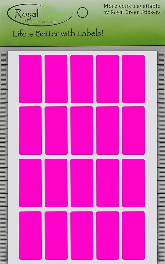 Royal Green Neon Pink Rectangular Multicolored Stickers (40mm x 19mm) 1.57 inch x 0.75-1000 Pack