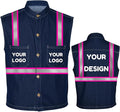 YOWESHOP Men's Reflective Safety Denim Vest，Custom Safety Outdoor Denim Work Vest with Hi-Vis Stripes for Night Commute