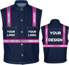 YOWESHOP Men's Reflective Safety Denim Vest，Custom Safety Outdoor Denim Work Vest with Hi-Vis Stripes for Night Commute