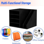 Wood Desk Organizer File Holder, Wooden Mail Organizer Countertop with Adjustable Compartments, Desktop File Organizer Paper Sorter for Home, Office and School, Envelope Organizer, Black