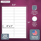 NextDayLabels – 4” x 1" Rectangular Sticker Labels for Printer - White Laser/Inkjet Printer Labels Return Address Labels Shipping Label Stickers (500 Sheets, 20 Per Sheet, 10000 Labels)