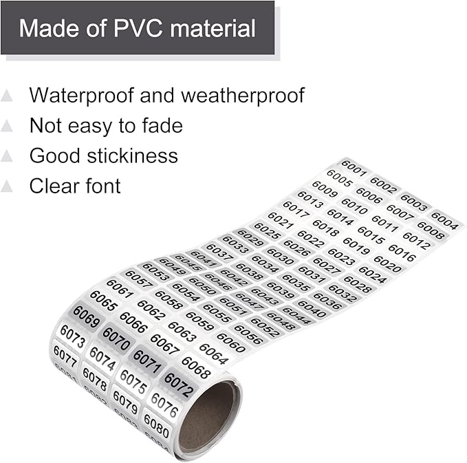 MECCANIXITY 6001 to 7000 Consecutive Number Stickers Inventory Label Black Numbers for Office Warehouse Numbering Classification