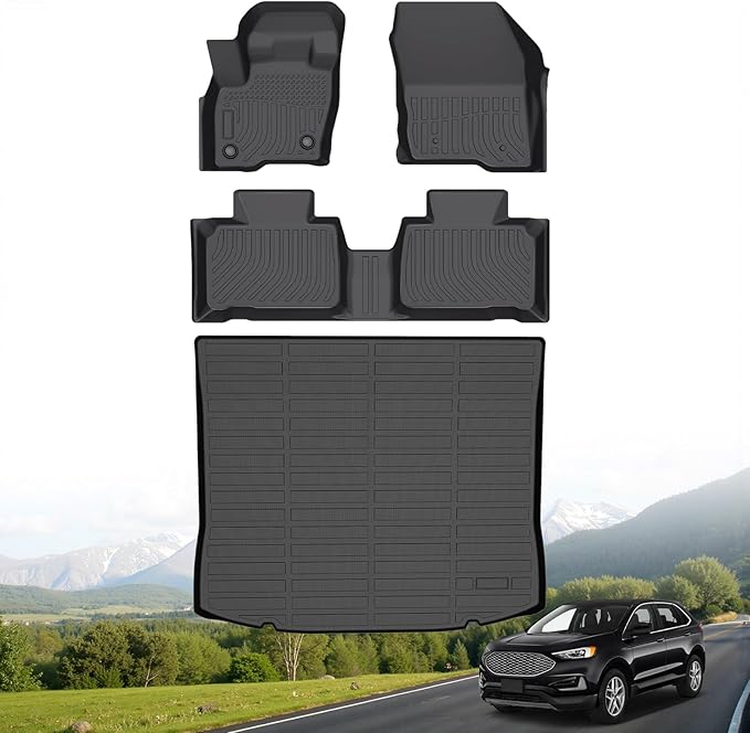 Hutisya-Floor Mats & Cargo Liner Set Fit for Ford Edge 2015-2025 & Ford Edge ST 2019-2025 All Weather Protection Anti-Slip & Durable TPE Full Set Liners Automotive Accessories-Black