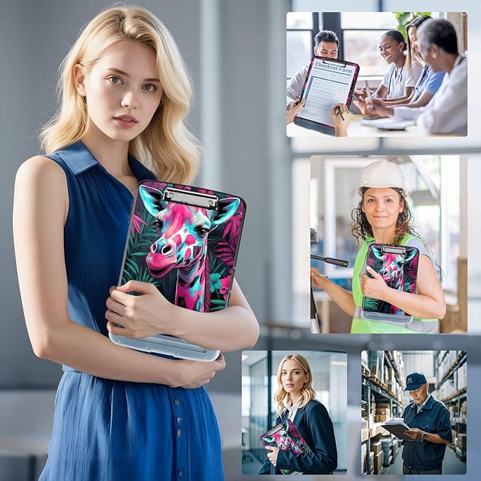 Clipboard with Storage Box & Pen Holder,Heavy Duty Clip Boards 8.5x11 for Nursing,High Capacity,School & Office Supplies,Giraffe Floral