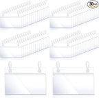 30 Pieces Wire Shelf Label Holder Plastic Basket Label Holders Clips Rack Display Price Tag Ticket Sign with Easy Button Design Lock Closure for Home Basket Market Freezer Inventory Area Closet