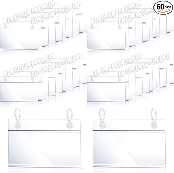60 Pieces Wire Shelf Label Holder Plastic Basket Label Holders Clips Rack Display Price Tag Ticket Sign with Easy Button Design Lock Closure for Home Basket Market Freezer Inventory Area Closet