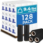 Rosmonde Black Plastic Wrap, 128 Rolls Bulk Pack, 80 Gauge Thick Shrink Wrap, True 18" x 1500 ft Industrial Strength, 9.4 lbs/Roll, Bulk Pallet Stretch Wrap for Warehouse, Moving and Secured Packaging