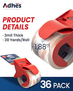 DHES No Noise Clear Packing Tape with Dispenser, 36 Pack 1.88 Inch x 30 Yards, 2.0mil Heavy Duty Shipping Tape Strong & Durable Packaging Tape for Shipping, Moving, Mailing and Sealing