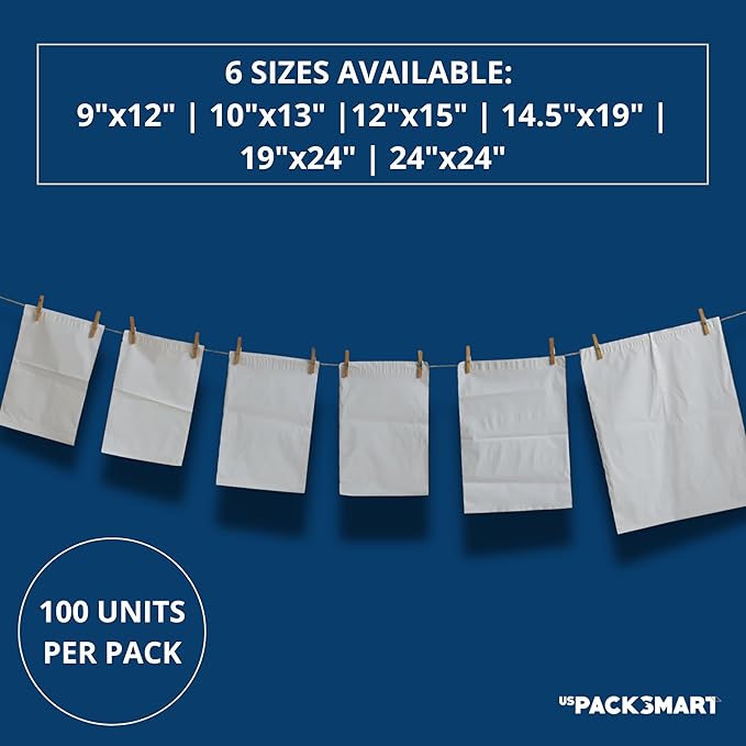 White Plastic Poly Mailers 24"x24" | Shipping Bags for Clothing, Books, and Accessories | Durable Shipping Envelopes, Waterproof, Tear-Proof with Strong Self-sealing Adhesive | 100-Pack
