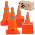 RoadHero 18 Inch 20 Pack Collapsible Traffic Safety Cones, Multi Purpose Pop-up Cones with Reflective Collar for Road Safety, Orange Cones for Driving Training, Parking Lots