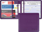 Wisdompro Small Car Registration and Insurance Documents Holder - Premium PU Leather Vehicle Glove Box Paperwork Wallet Case Organizer for ID, Driver's License, Key Contact Information Cards