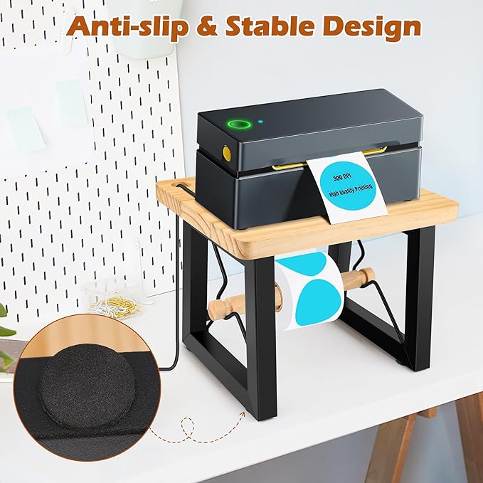 Shipping Label Holder for Thermal Printer, AHIER Wooden Thermal Label Holder for Rolls and Fanfold Labels, Desktop Printer Accessory for Home, Office, Small Business