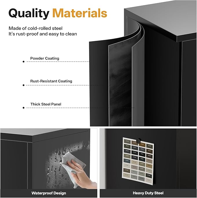 Metal Storage Cabinet，71" Garage Storage Cabinet with 2 Locking Drawer and 2 Adjustable Shelves ，Black Tool Cabinet，Lockable File Steel Cabinet for Home, Office, Gym, School.