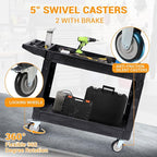 Industrial 2-Shelf Rolling Cart, 550 lbs Capacity Utility Cart with Locking Wheels, Large Plastic Service Cart for Warehouse Garage Workshop Kitchen Commercial Use, Black
