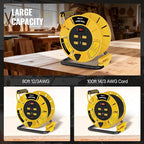 Extension Cord Storage Reel with 4-Grounded Outlet & 2 USB Port, 15A Circuit Breaker, Heavy Duty Open Cord Reel for 12/3,14/3 Gauge Power Cord, Hand Wind Retractable,ETL Listed Yellow Y85CR06