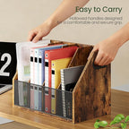 Wooden Desktop File Organizer with Removable Dividers, Mesh Front Panel for Paper, Mail, Magazine, Home Office Desk Storage, Easy Assembly, Rustic Brown MWJ06FG