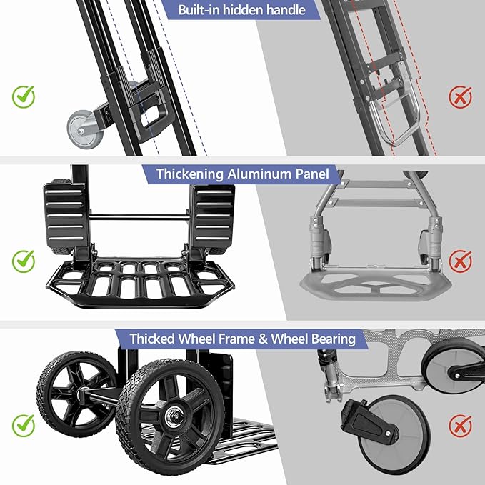 KEDSUM 4-in-1 Convertible Hand Truck Dolly with Folding Crate, 600LBS Heavy Duty Dolly Cart with Wheels, Adjustable Handle & Caster Wheels, Shopping Cart for Groceries, Packages, Collapsible