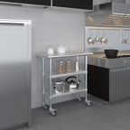 AmGood Stainless Steel Work Table with 2 Shelves and Casters | Metal Utility Table On Wheels (Stainless Steel Work Table with 2 Shelves + Casters, 36" Long x 18" Deep)