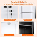 Aobabo Metal Broom Closet Storage Cabinet on Wheels and 2 Lockable Doors, Steel Cleaning Tools Cabinet for Garage with Pegboards and Hooks,Black,Assembly Required
