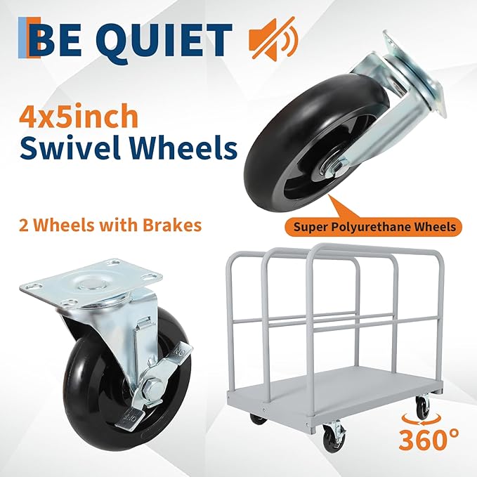 2 in 1 Steel Panel Truck Cart, 36x24 inch Flatbed with 2200 LBS Capacity, Heavy Duty Drywall Dolly with 3 Removable Side Handrails & 360 Swivel Wheels, Industrial Grade Platform Truck