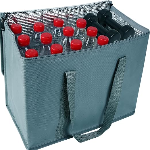 2Pk Insulated Reusable Grocery Bags, Collapsible Cooler Bag for Groceries, Heavy Duty Large Insulated Bag (Urban Gray)