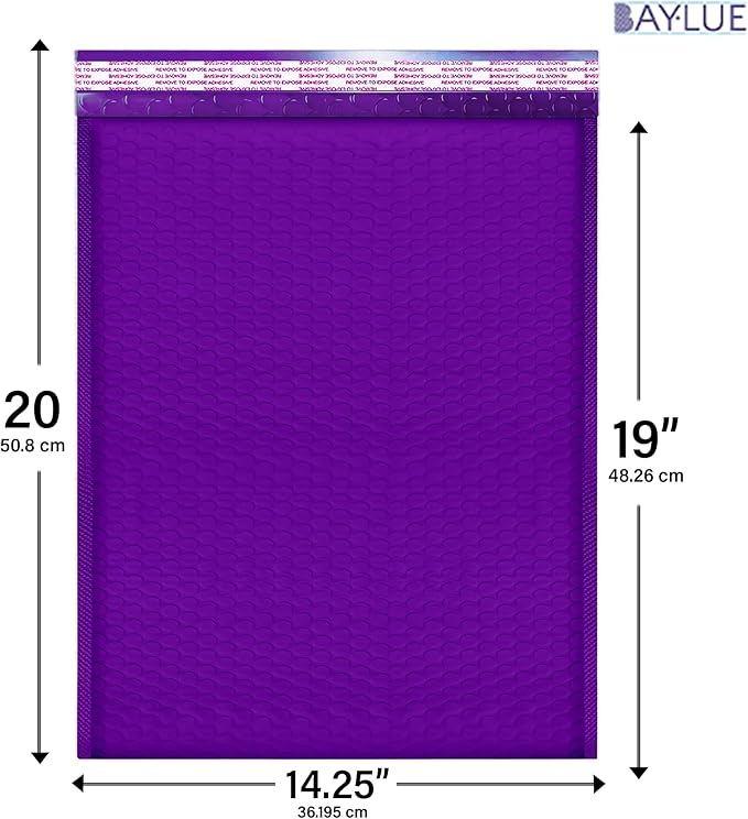 Purple Bubble Mailers #7 Extra Large Poly Mailers 14.5x19 Inch. Bubble Lined Cushioned Poly Mailer. Usable Size 14.25x19 Tear/Water/proof, Lightweight Padded Envelopes/Bags. Bulk 50 pack