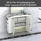 Heavy Duty Metal Housekeeping Janitorial Cart with Wheels,Silent Casters,Locking Large Capacity Cabinets,Cleaning cart for Housekeeping/Commercial Facility/Hotel/Stadium/School